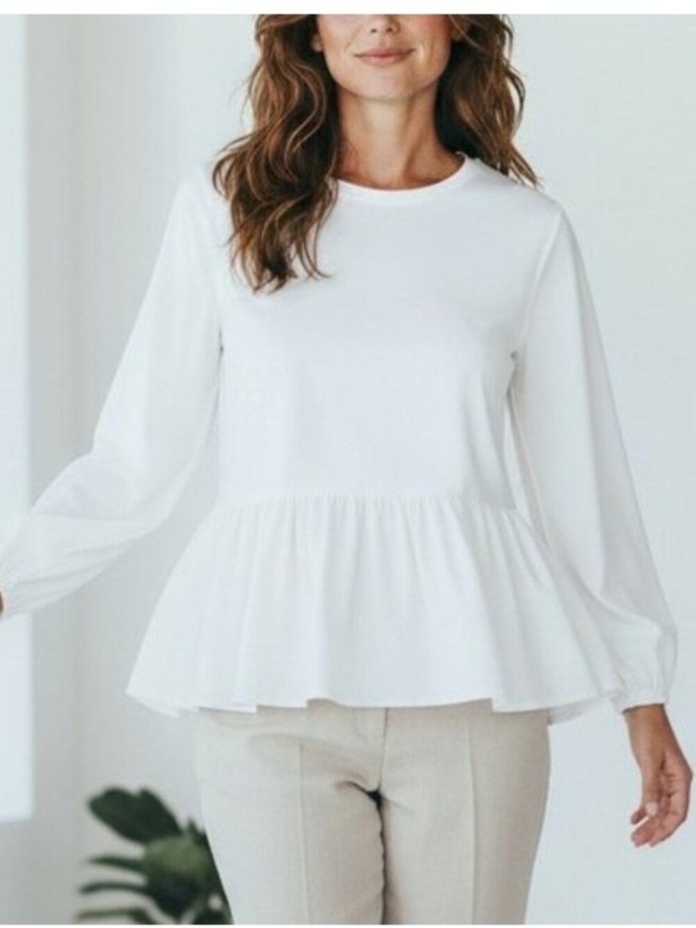 Pomander Place White Carlota Peplum Blouse Blouson Sleeve XS NWT